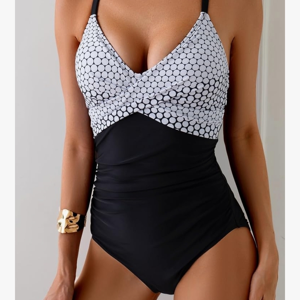 Stylish Black and White One-Piece Swimsuit